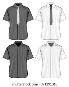 Formal shirts (button-down collar) with and without neckties. Short sleeve. Vector illustration.
