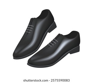 Formal shoes 3D realistic illustration. Fashion footwear black. Party wear leather formal shoes. Vector illustration isolated on white background