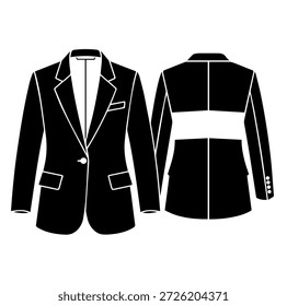 Blazer formal del traje del solo Botón con el diseño del panel trasero del contraste Ilustración vectorial plana técnica de la silueta del boceto de la moda para el desgaste lujoso
