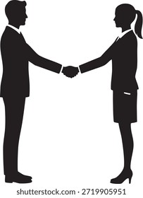Formal Stiff Handshake Between Business Figures with Straight Arms Silhouettes isolated on white background