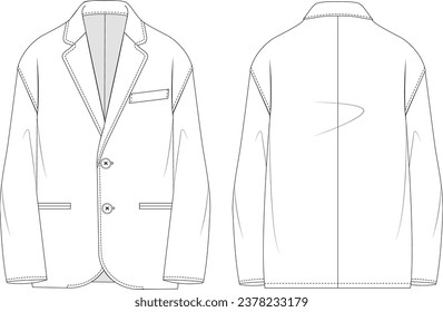 Traje formal, frontal y posterior, patrón de dibujo con ilustración vectorial.