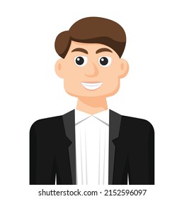 Formal suit man in simple flat vector, personal profile icon or symbol, people concept vector illustration.