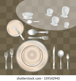 Formal table set for one person dinner vector format