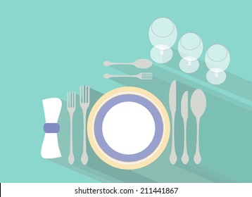 Formal table settings. Flat design vector.