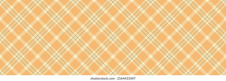 Formal textile tartan check, sparse fabric seamless background. Purity pattern vector plaid texture in orange and light colors palette.