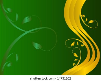 a formal vector background illustration with a gold floral design on a dark green base with room for text, useful for a menu or presentation background