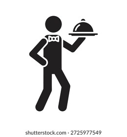 Ícone de garçom formal servindo prato bandeja para jantar elegante restaurante hospitalidade refeição e profissional serviço de catering mordomo apresentação