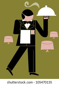 formal waiter with tray