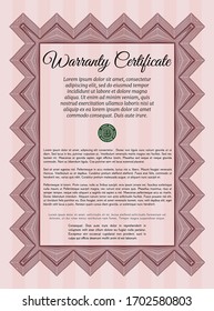 Formal Warranty Certificate template. Modern design.  With complex background.  Detailed.  Red color.