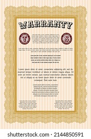 Formal Warranty Certificate template. Nice design.  Printer friendly.  Customizable, Easy to edit and change colors.  Orange color.