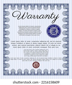 Formal Warranty Certificate template. Perfect design.  Complex background.    Blue color.