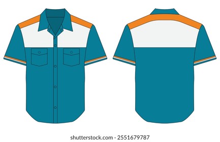 Formal work shirt mockup with button down collar, front and back view