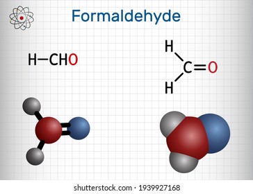 Formaldehyde, methanol, methylene oxide, methylaldehyde, oxomethane molecule. It is simplest of aldehydes, aqueous solution is formalin. Sheet of paper in a cage. Vector illustration svg