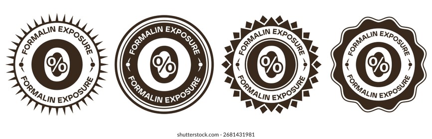 Rótulos de design vetorial de emblema de exposição à formalina e adesivos de certificação