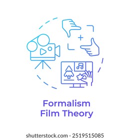 Formalismo ícone do conceito de multi cor da teoria do filme. Filmagem, narração de histórias. Produção cinematográfica. Ilustração de linha de forma redonda. Ideia abstrata. Design gráfico. Fácil de usar em infográfico, apresentação