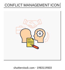 Formalizing agreements color icon. Dispute resolution.Documentation. Successfully handles, resolves issues sensibly and fairly.Communication concept. Isolated vector illustration