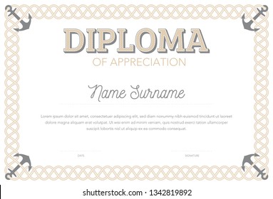 format certificate template in classical style rope frame border line with anchors