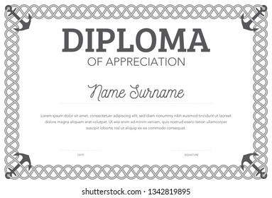 format certificate template in classical style rope frame border line with anchors