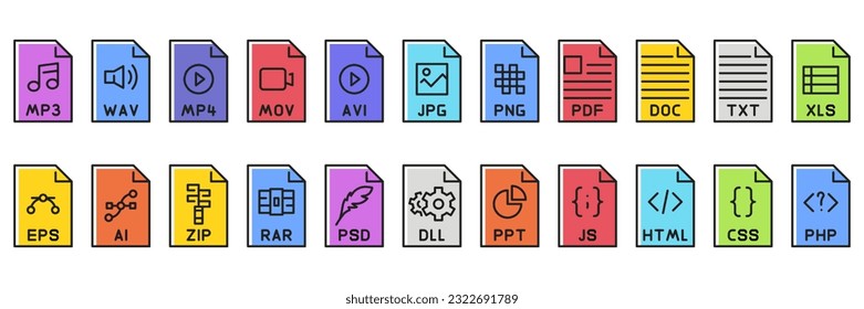 Format files collection icons. Vector illustration in flat design