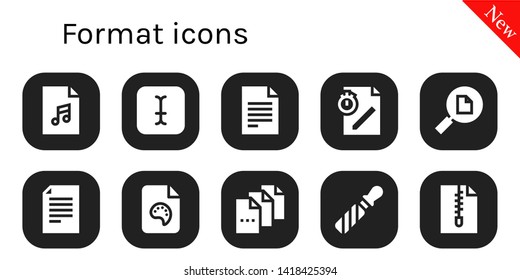 format icon set. 10 filled format icons.  Simple modern icons about  - Audio file, Typing, File