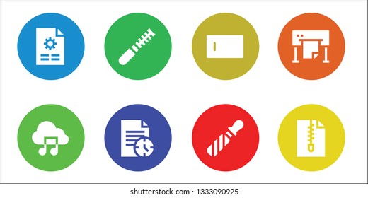 format icon set. 8 filled format icons.  Collection Of - File, Music file, Type, Plotter