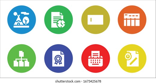 format icon set. 8 filled format icons. Included Tipi, File, Type, Data table icons