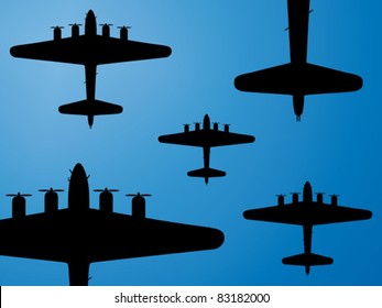 Formation of american bombers from second world war. Vector illustration.