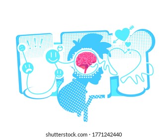 Formation process of emotions flat concept vector illustration. Boy fall in love. 2D cartoon character for web design. Emotional instability in adolescents, impact of social media creative idea