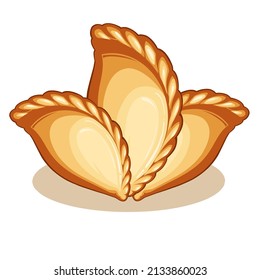 formation of three empanadas vector on white background. cartoon illustration of empanadas on white background