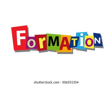 Formation, word and text cut from paper, in flat design