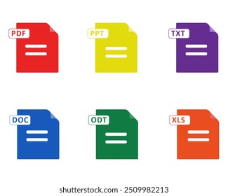 Icono de formatos de documentos de texto. DOC, PDF, TXT, ODT, XLS, PPT