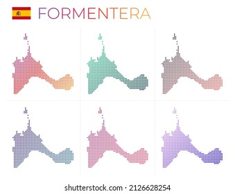 Formentera dotted map set. Map of Formentera in dotted style. Borders of the island filled with beautiful smooth gradient circles. Creative vector illustration.
