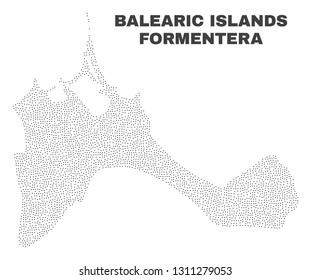 Formentera Island map designed with small dots. Vector abstraction in black color is isolated on a white background. Random small dots are organized into Formentera Island map.