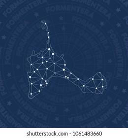 Formentera network style island map. Original space style, modern design for infographics or presentation.