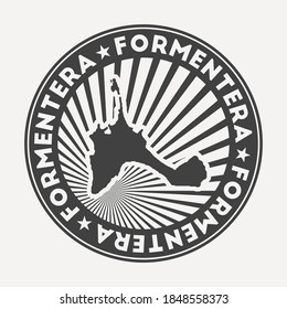 Formentera round logo. Vintage travel badge with the circular name and map of island, vector illustration. Can be used as insignia, logotype, label, sticker or badge of the Formentera.