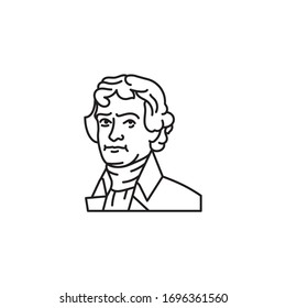 Former American President Thomas Jefferson isolated portrait vector line icon.