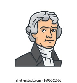 Former American President Thomas Jefferson isolated portrait vector illustration for Jefferson Day on April 13.