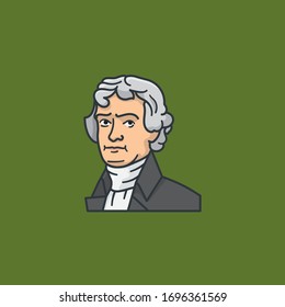 Former American President Thomas Jefferson portrait vector illustration for Jefferson Day on April 13.