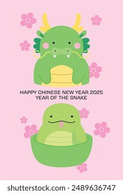 Former year of the dragon and new year of the snake 2025. Chinese new year of the snake 2025 cute zodiac animals.