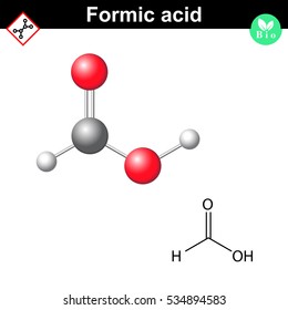 Formic acid molecular formula, 2d and 3d vector illustration, isolated on white background, eps 10