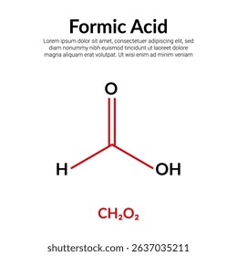 Formic or methanoic acid, molecular structure formula, suitable for education or chemistry science content. Vector illustration