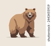 Formidable Grizzly Bear Flat Vector Art Wildlife, Animal, Predator, Bear, Icon.