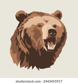 Formidable Grizzly Bear Flat Vector Art Wildlife, Animal, Predator, Bear, Icon.