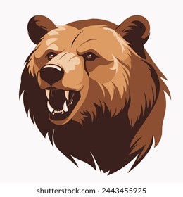 Formidable Grizzly Bear Flat Vector Art Wildlife, Animal, Predator, Bear, Icon.