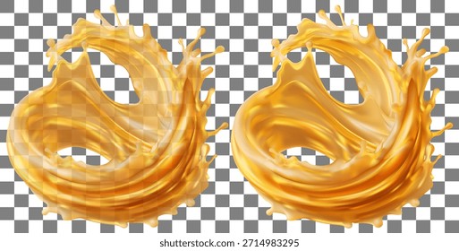 Formando el aceite líquido anaranjado del anillo de remolino una superficie realista brillante del Vector 3D aisló el fondo transparente de la rejilla Conceptos ideales del zumo de fruta de la honez del aceite