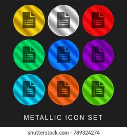 Forms 9 color metallic chromium icon or logo set including gold and silver