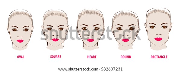女性の顔の形 円形 楕円 正方形 長方形 およびハート形の面 のベクター画像素材 ロイヤリティフリー