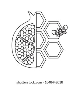 forms of honey sweet with half pomegranate and bee vector illustration design
