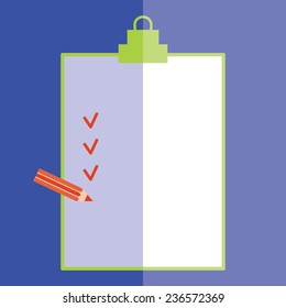 Forms with pencil and Checklist on blue background. Flat style. vector