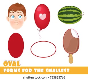 Forms for the smallest. Oval and objects having a oval shape on a white background developing game